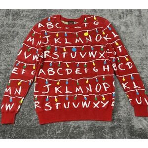 Stranger Things Ugly Sweater Mens XL Red Christmas Lights Alphabet Netflix